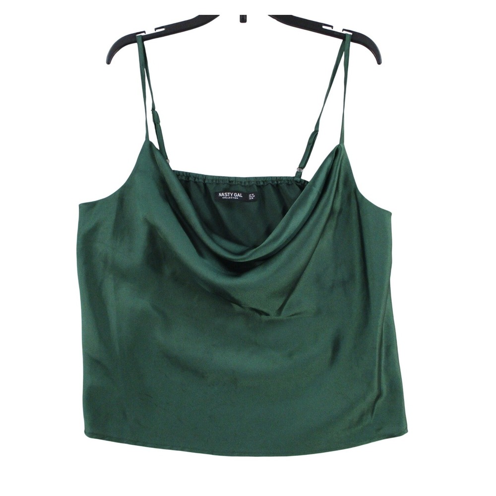 Nasty Gal Collection Womens Emerald Green Satin Cowl‎ Neck Camisole Top US 10
